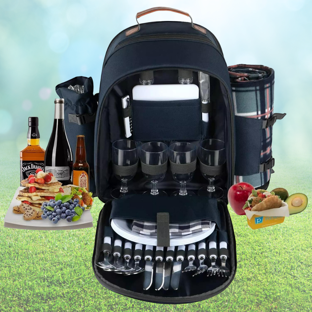 Picnic Basket Backpack Portable Set for 4