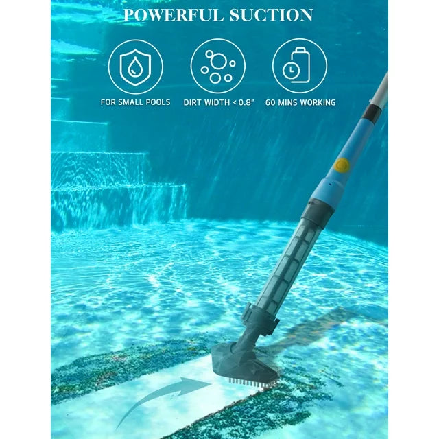 Handheld Pool Vacuum, Cordless Pool Vacuum with Running Time up to 60-Minutes for Small Above Ground Pools