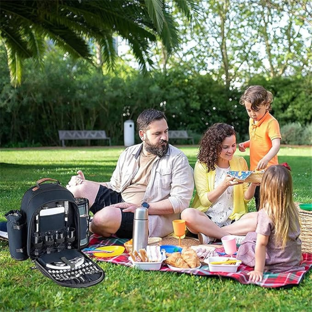 Picnic Basket Backpack Portable Set for 4